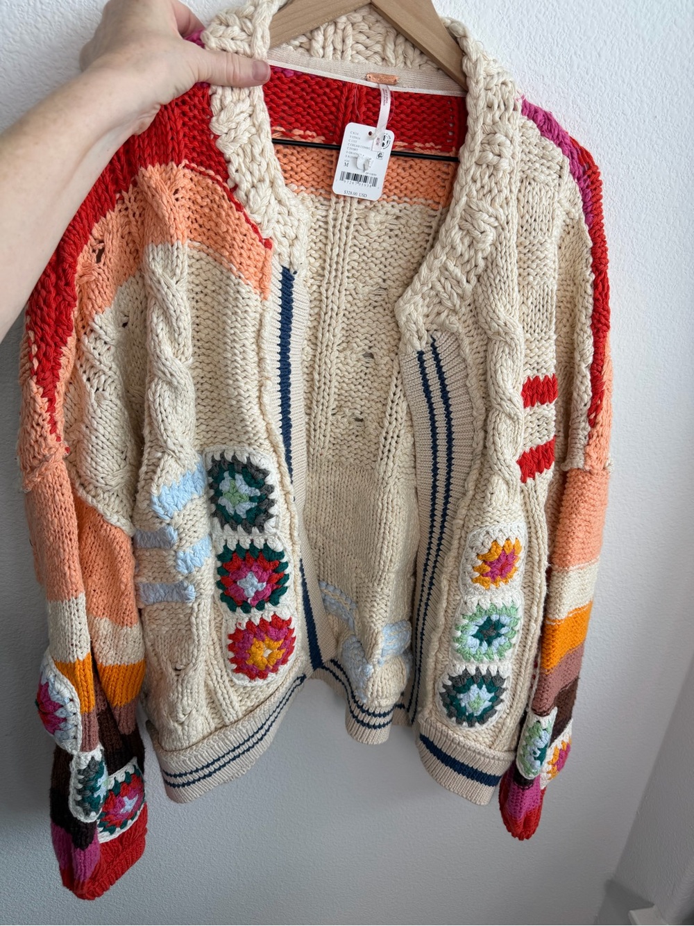 Free People Clear Skies Cardi Granny Square Chunky Knit Medium NWT Sold Out - Picture 3 of 5